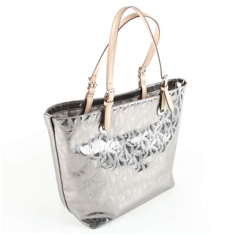 buy michael kors metallic silver tote purse discount|michael kors medium black silver.